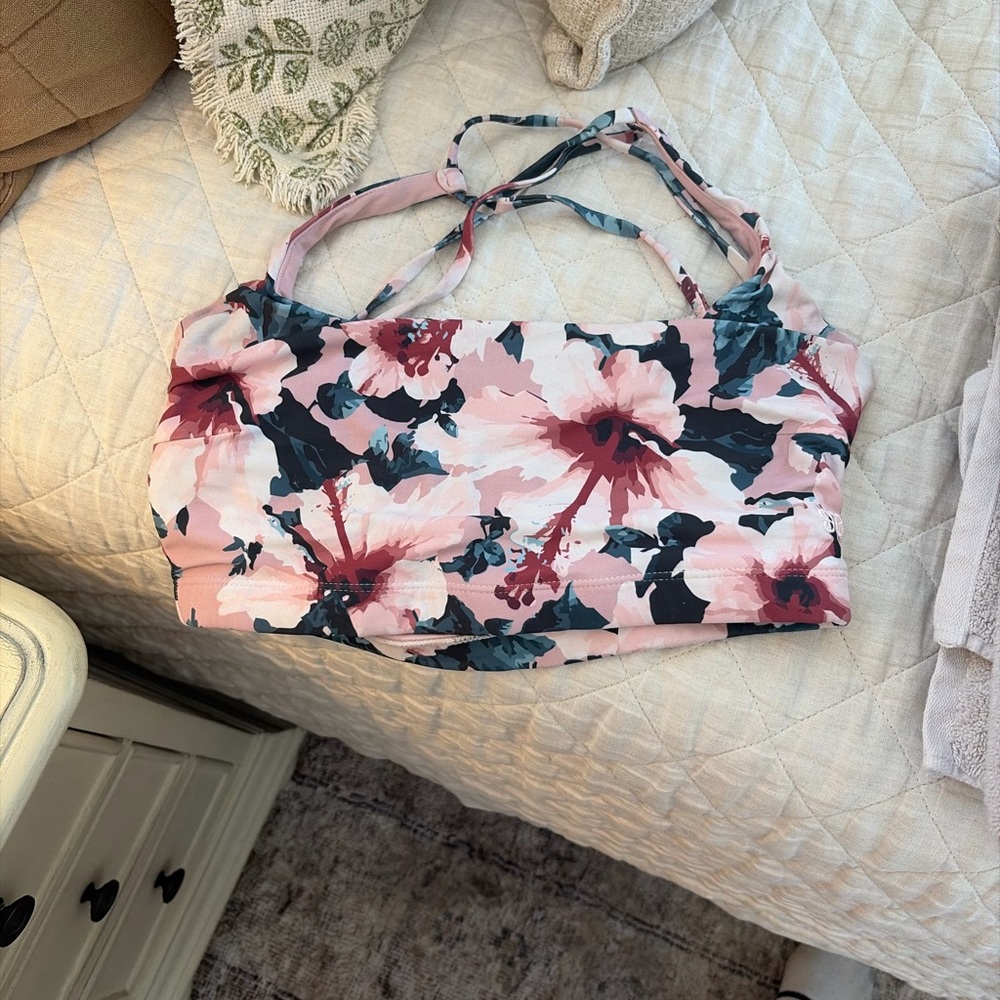 Arbonne Pink Floral Swim Camisole with Dark Teal Accents